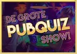 Kerstquiz show met feestelijke verlichting en deelnemers